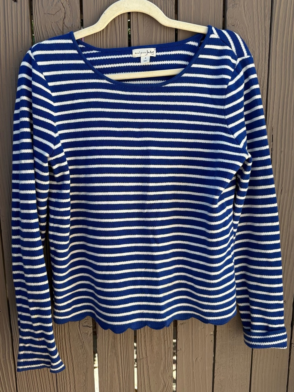 Maison Jules Navy and White Striped Long Sleeve Top